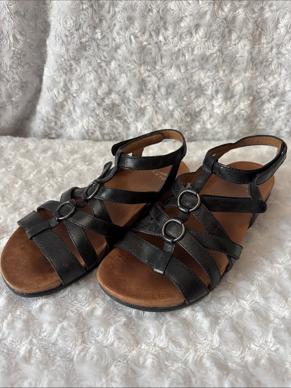 Dansko Black Strappy Sandals with Ring Accents